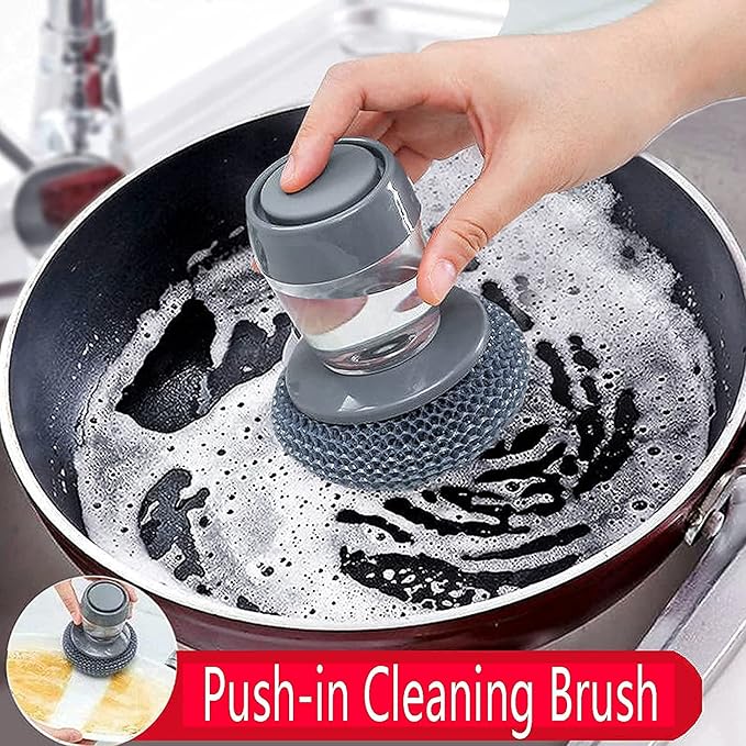 Soap Dispensing Dish Brush, Pressing Cleaning Brush with Built-in Liquid Storage, Dishwashing Lid Pot Brush for Tank Kitchen