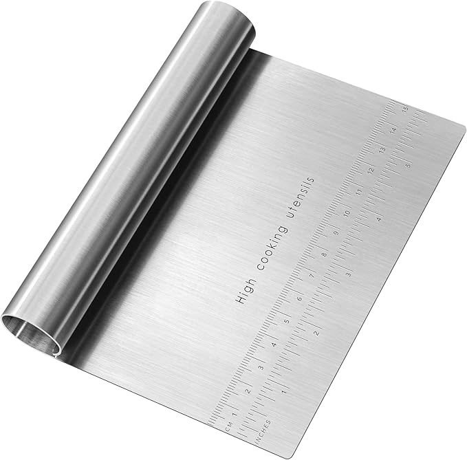 Pro Dough - Pastry Scraper, Cutter, Chopper, Stainless Steel, Polished with Measuring Scale, Multi-Purpose